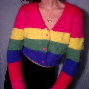 Fuzzy Rainbow Cropped Sweater